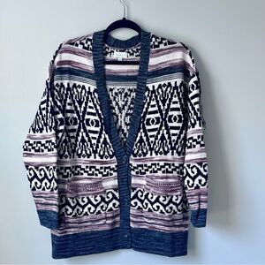 Lucky Brand Women’s Cotton Blend Jacquard Boyfriend Cardigan Sweater Large